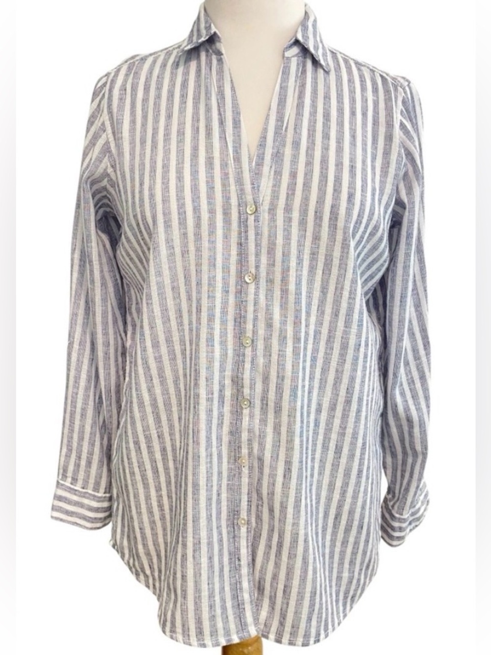 Sigrid Olsen button up blouse linen &cotton blend convertible long sleeves small